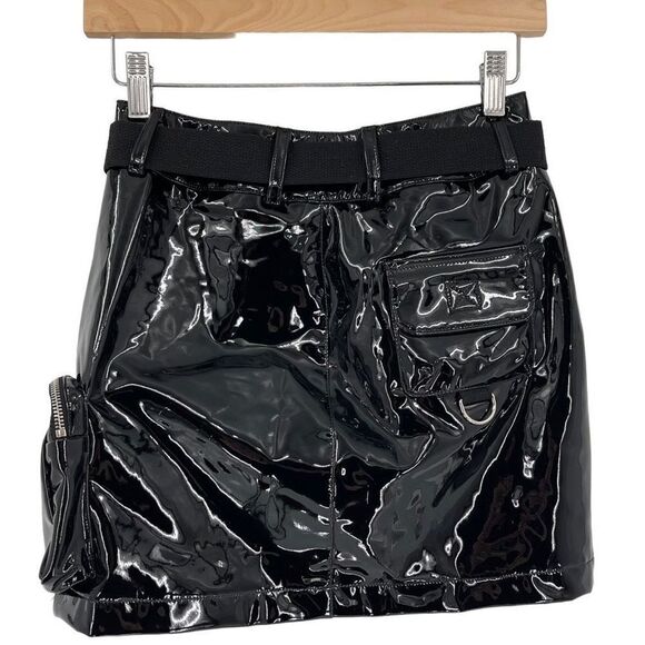 I.AM.GIA‎ Edam Skirt Vegan Leather Belted Zipped Storage Pocket Edgy Small Black - Picture 9 of 12